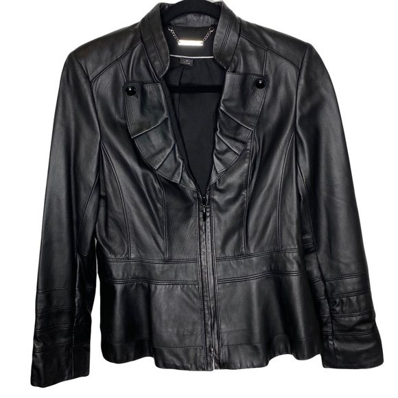 White House Black Market 100% Genuine Black Leather Blazer Jacket Size Small - Picture 1 of 9